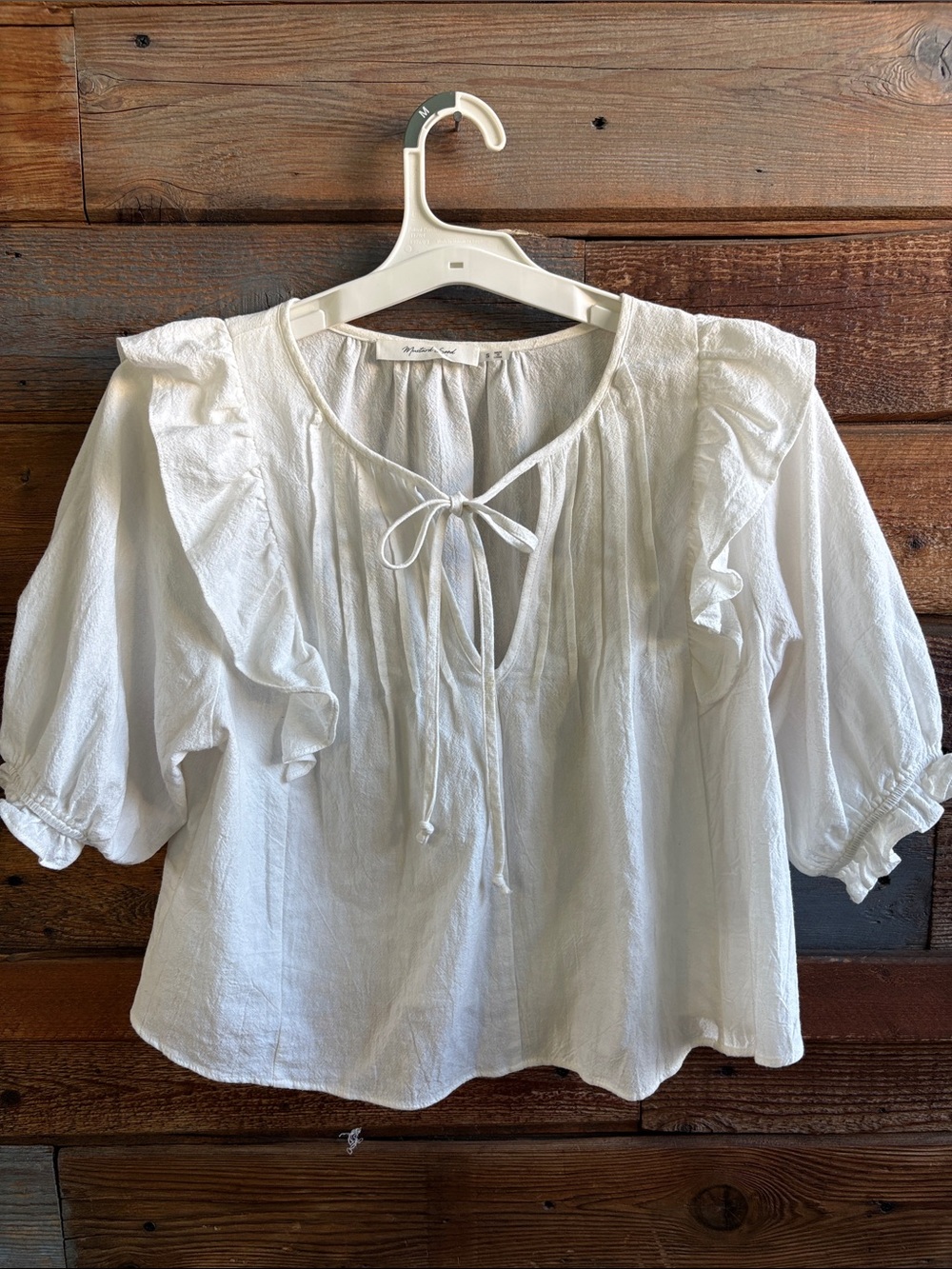 Mustard Seed White Ruffled Tie-Front Blouse